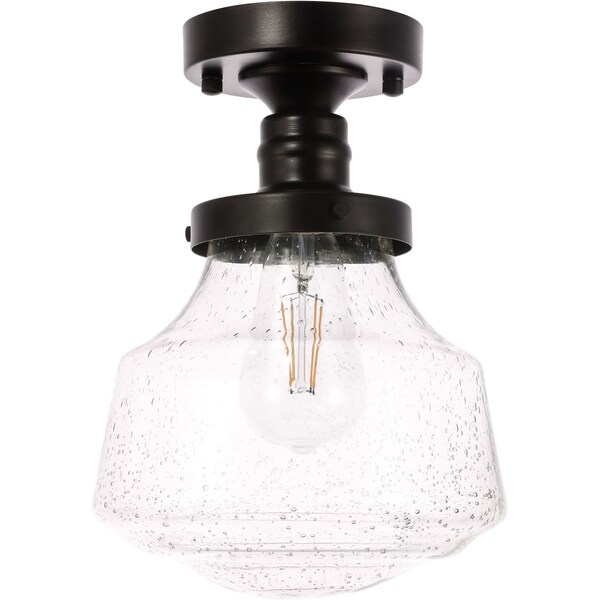 Lyle One Light Black And Clear Seeded Glass Flush Mount